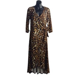 Monroe & Main Women Black Brown Belted Wrapped Animal Print Dress Size S NWT